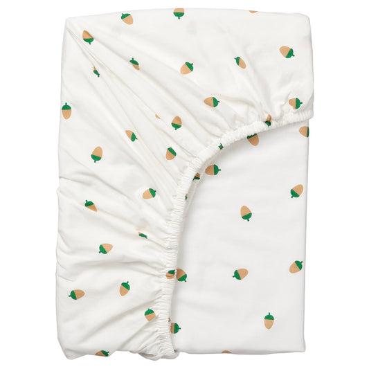 IKEA BRUMMIG Fitted sheet, acorn pattern/multicolour, 90x200 cm