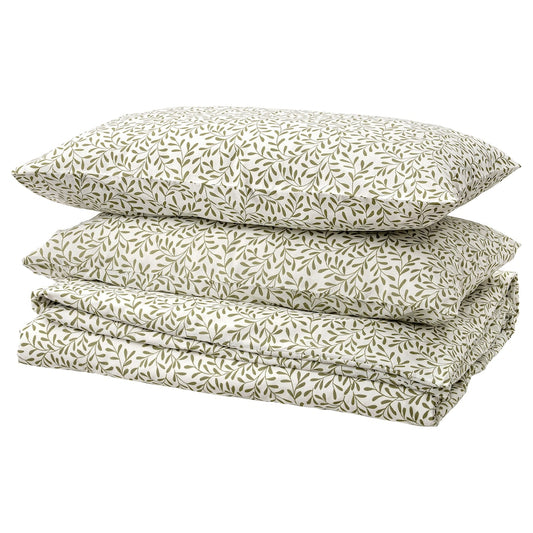 IKEA SORGMANTEL Duvet cover and 2 pillowcases, white/green, 200x200/50x80 cm