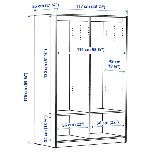 KLEPPSTAD Wardrobe with sliding doors, white, 117x176 cm