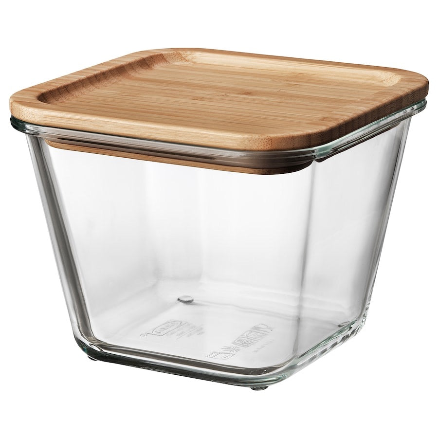 IKEA 365+ Food container with lid, square glass/bamboo, 1.2 l