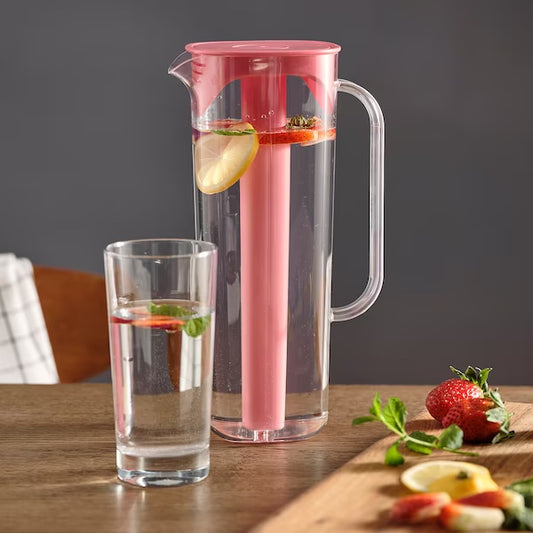 MOPPA Jug with lid, pink/transparent, 1.7 l