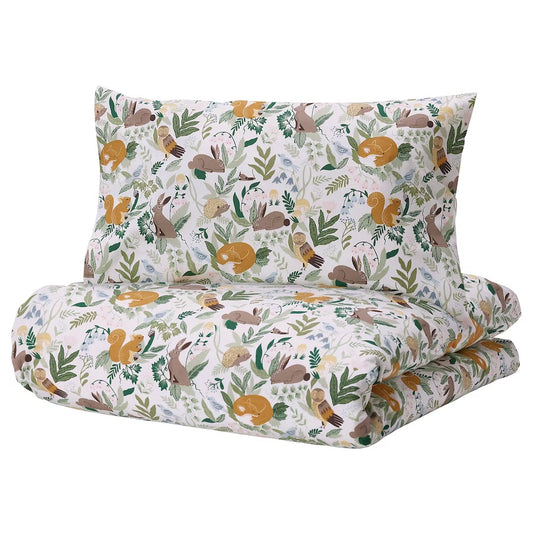 TROLLDOM 3-piece bedlinen set for cot, forest animal pattern/multicolour, 60x120 cm