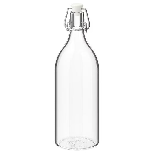 KORKEN Bottle with stopper, clear glass, 1 l