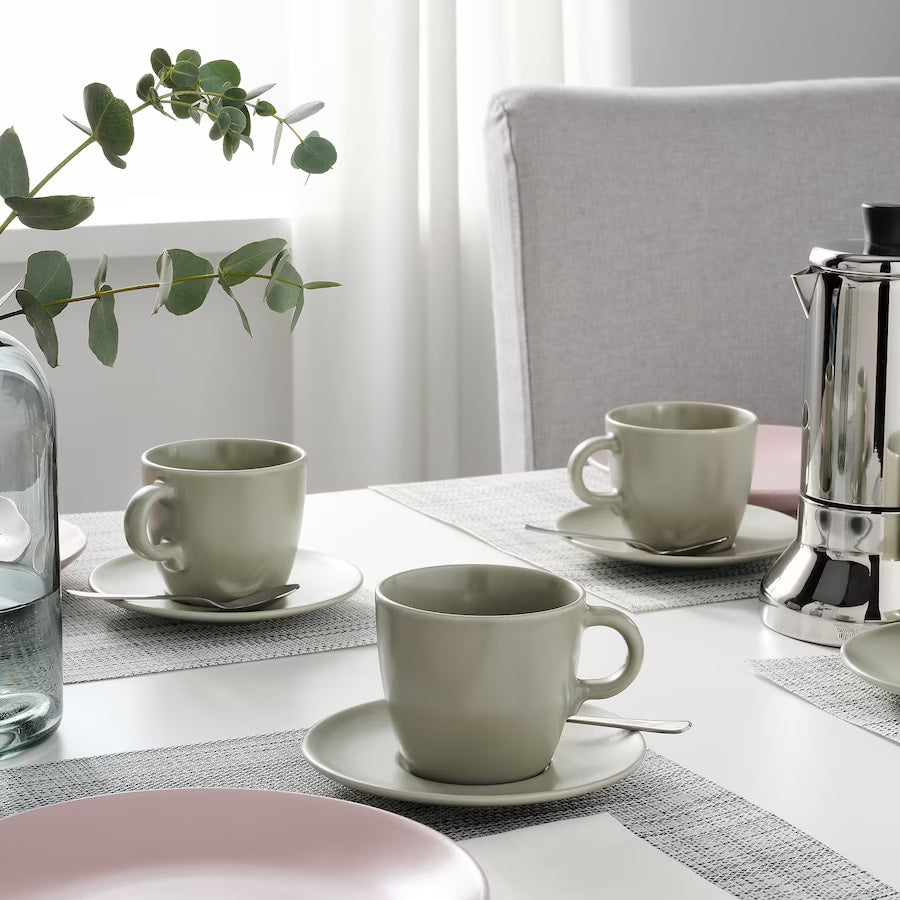 FÄRGKLAR 4pcs Cup with Saucer 8oz