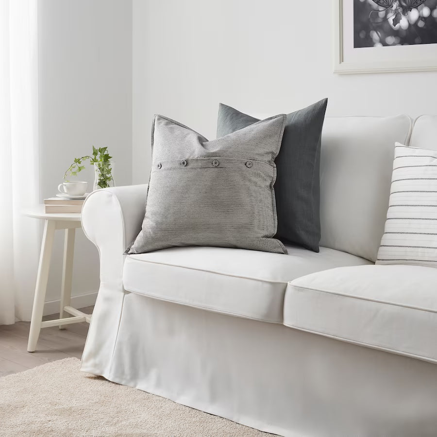 KRISTIANNE Cushion cover, white/dark grey striped, 50x50 cm