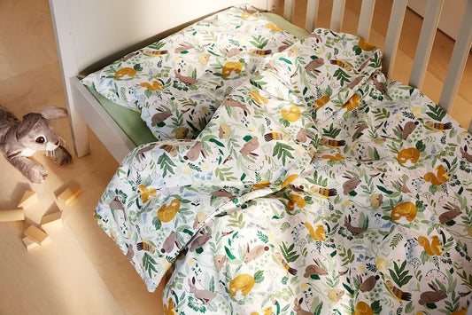 TROLLDOM 3-piece bedlinen set for cot, forest animal pattern/multicolour, 60x120 cm