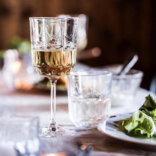 SÄLLSKAPLIG Wine glass, clear glass/patterned27 cl