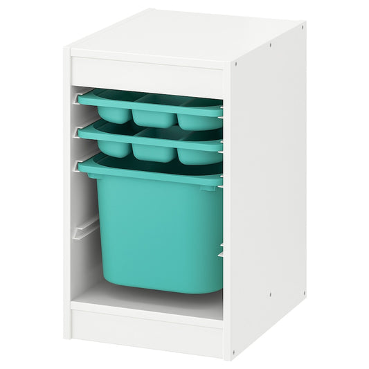 IKEA TROFAST Storage combination with box/trays, white/turquoise, 34x44x56 cm