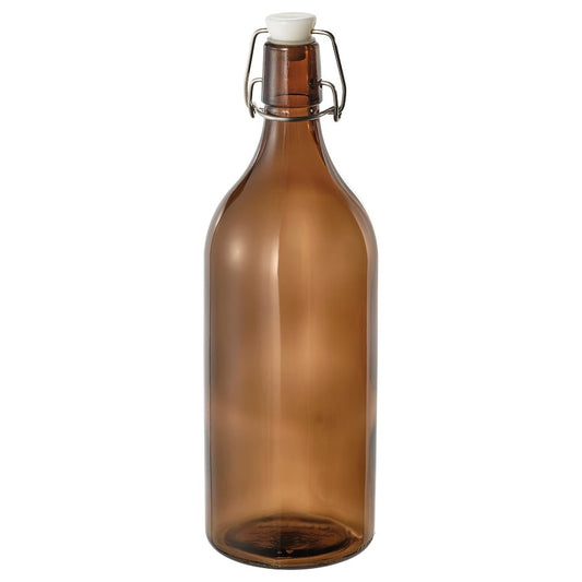 KORKEN Bottle with stopper, brown, 1 l