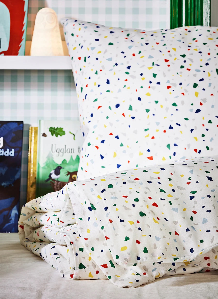 MÖJLIGHET Duvet cover and pillowcase, white/mosaic patterned150x200/50x80 cm