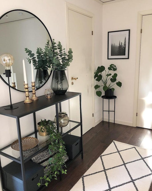 LINDBYN/VITTSJÖ mirror 80cm & Shelving unit, black-brown/glass100x93 cm