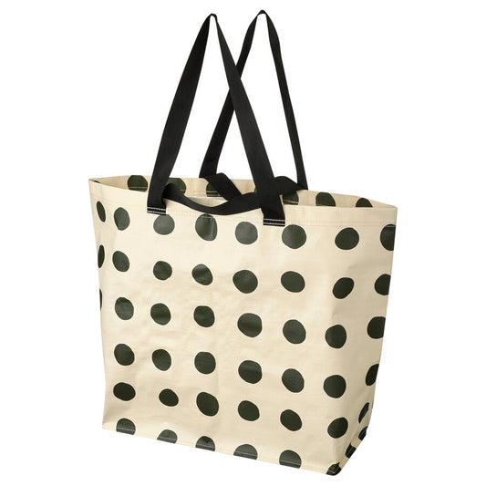 SÄCKKÄRRA Carrier bag - off-white/green dot pattern, 18x45x45 cm/36 l
