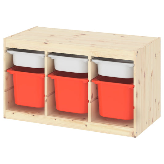 IKEA TROFAST Storage combination with boxes, light white stained pine/orange, 93x44x53 cm