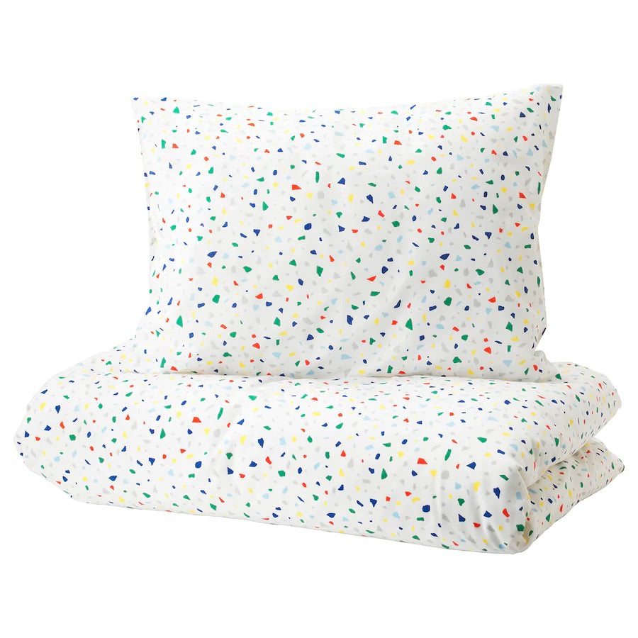 MÖJLIGHET Duvet cover and pillowcase, white/mosaic patterned150x200/50x80 cm