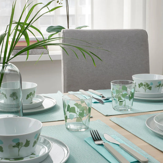 STILENLIG Glass, clear glass leaf patterned/green30 cl