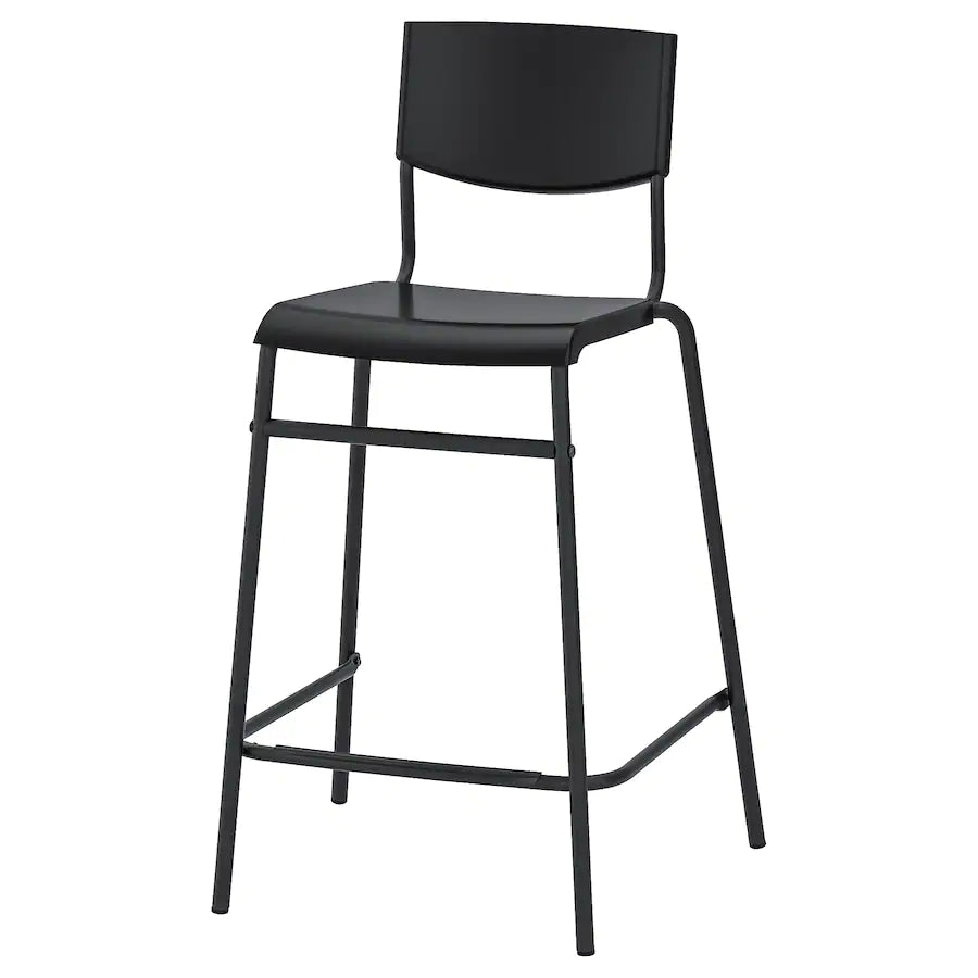 STIG Bar stool with backrest, black/black, 74 cm
