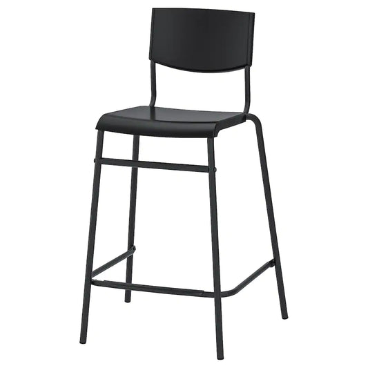 STIG Bar stool with backrest, black/black, 74 cm