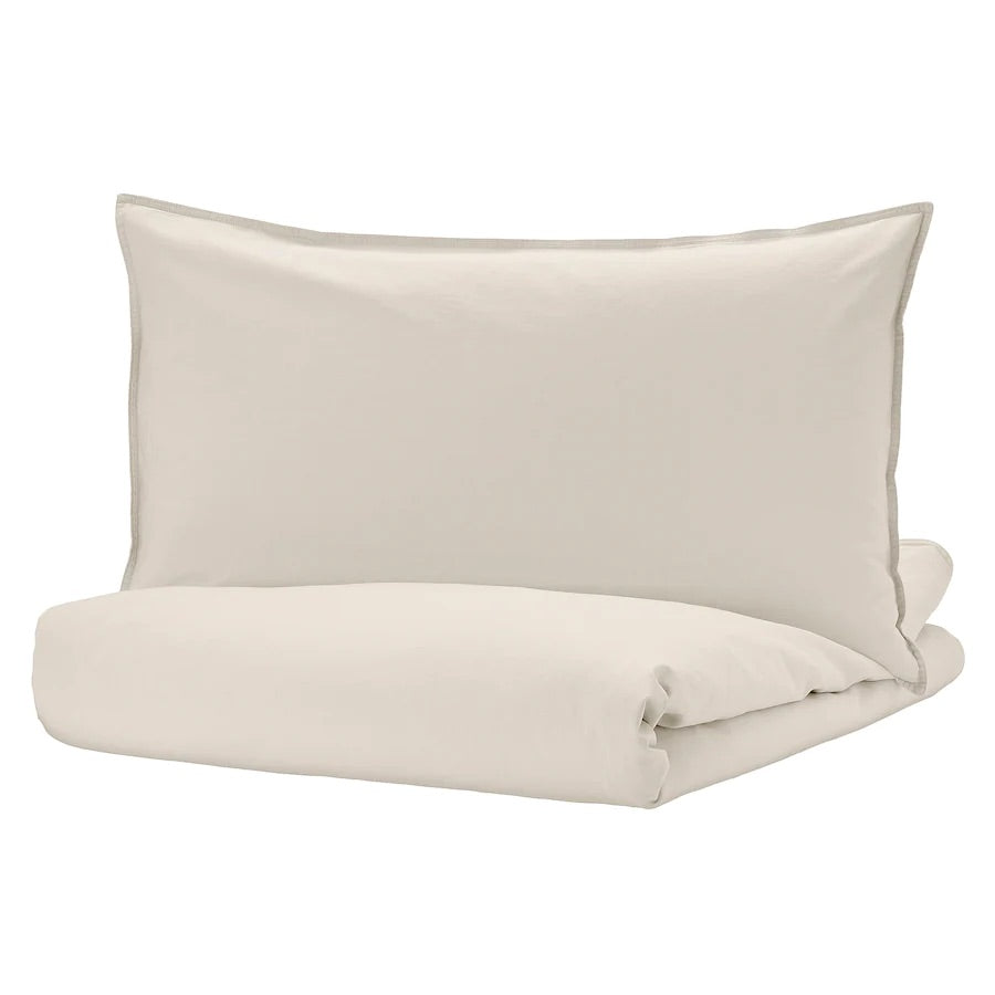 ÄNGSLILJA Duvet cover and pillowcase, light grey-beige150x200/50x80 cm