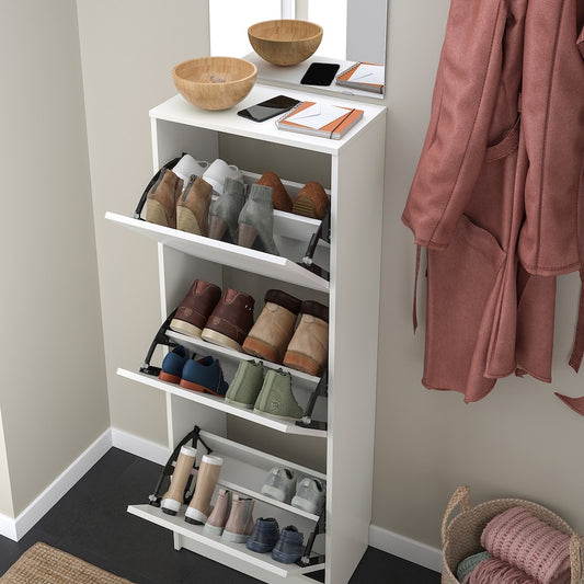 [pre-order] IKEA BISSA Shoe cabinet with 3 compartments, white, 49x28x135 cm
