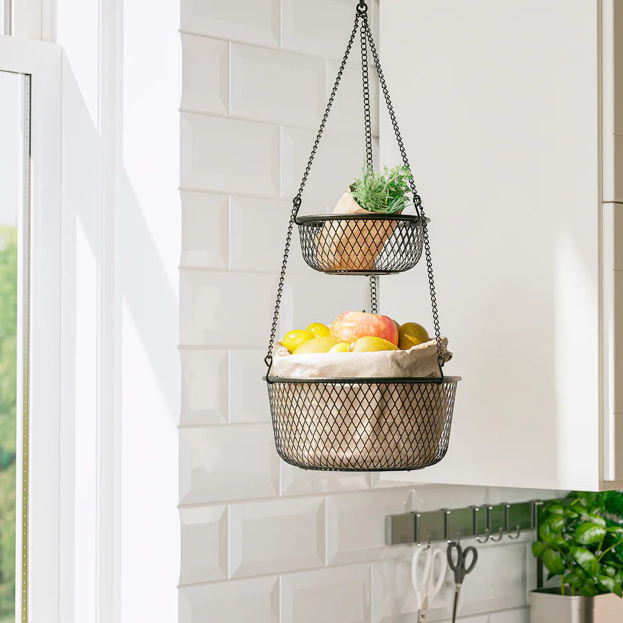 VADHOLMA Hanging storage, black/mesh, 25x63 cm