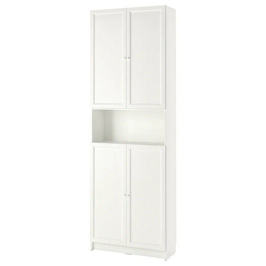 BILLY / OXBERG Bookcase w doors/extension unit, white, 80x30x237 cm