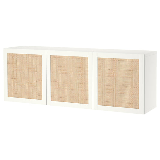 [displayed] IKEA BESTÅ bench with 3 doors, rattan/white studsviken white, 180x42x74 cm
