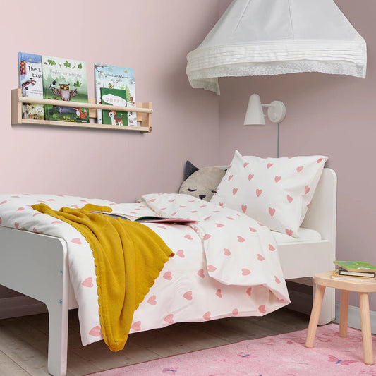 BARNDRÖM Duvet cover and pillowcase, heart pattern white/pink150x200/50x80 cm