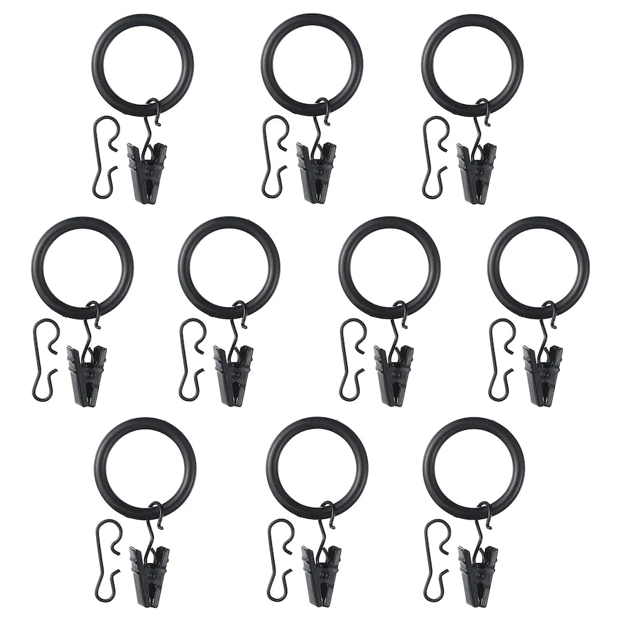 SYRLIG Curtain ring with clip and  hook,  black